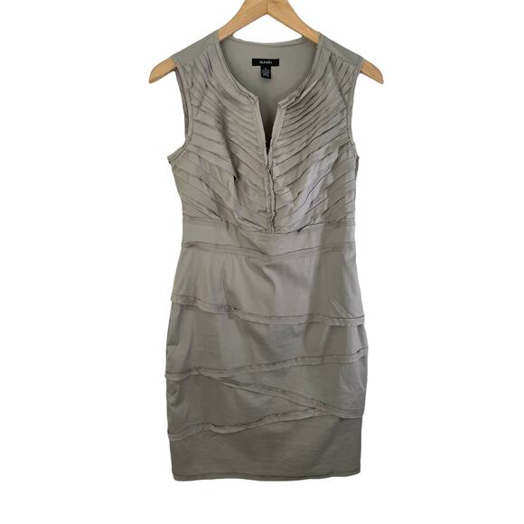 Alfani Sleeveless Tiered Bandage Sheath Pencil Mini Work Dress Gray Taupe Sz 2 - Picture 2 of 10